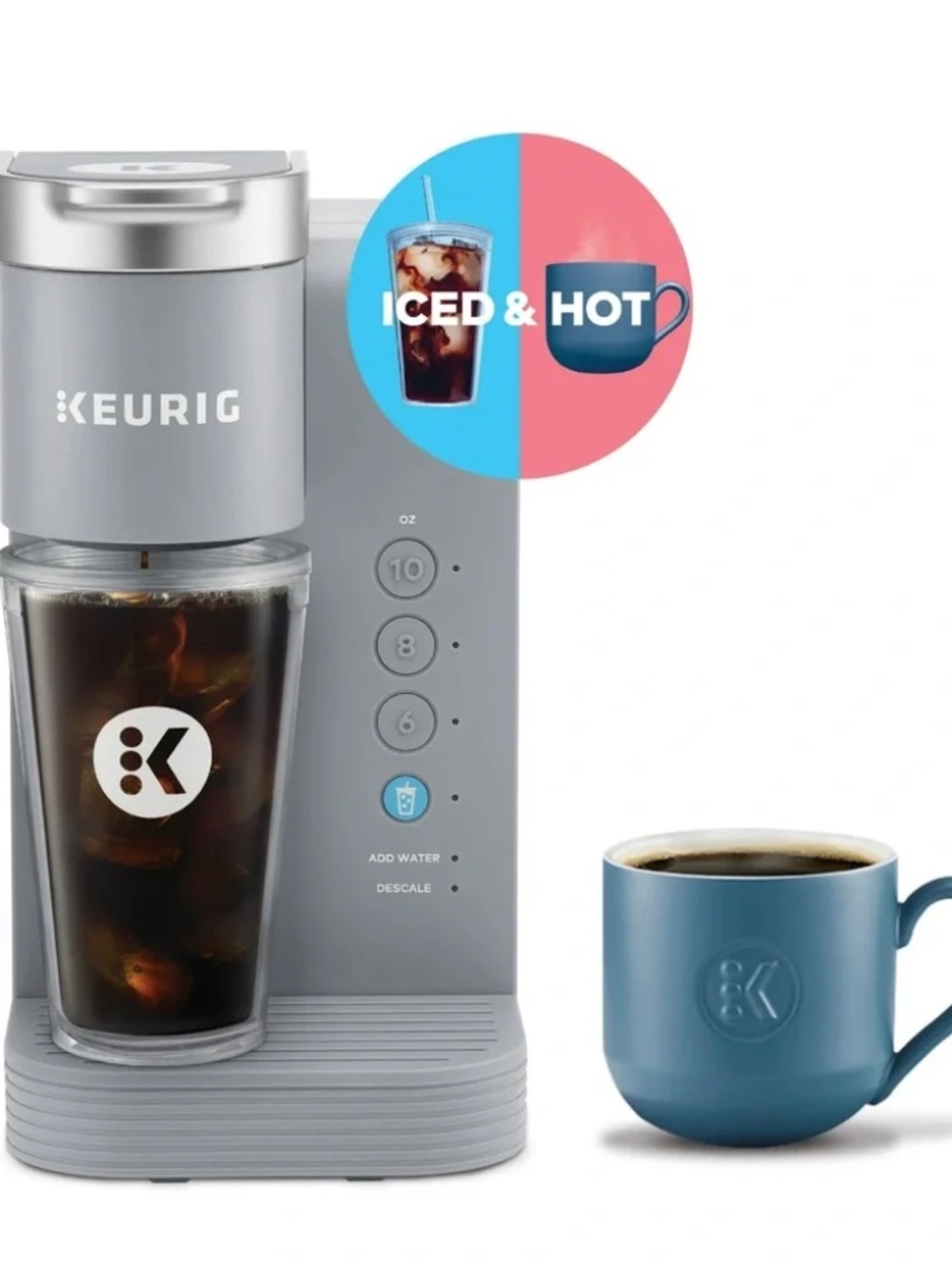 K-Iced Essentials Gray Iced and Hot Single-Serve K-Cup Pod Coffee Maker NWT